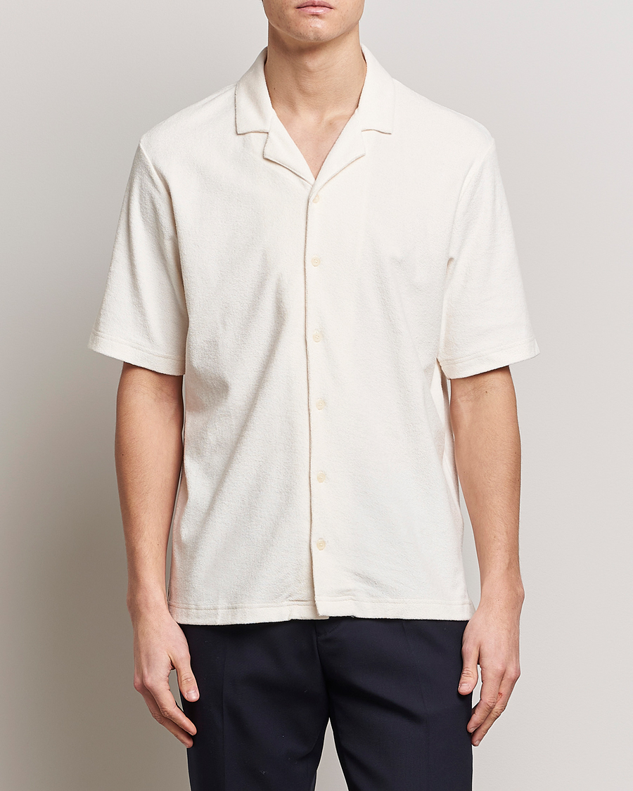Uomini | Camicie | Sunspel | Towelling Camp Collar Shirt Archive White