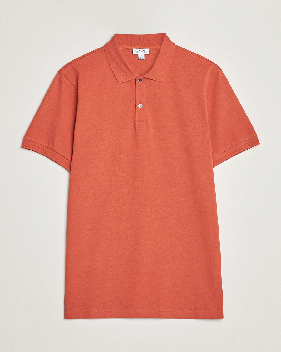 Uomini | Polo | Sunspel | Short Sleeve Pique Polo Burnt Sienna