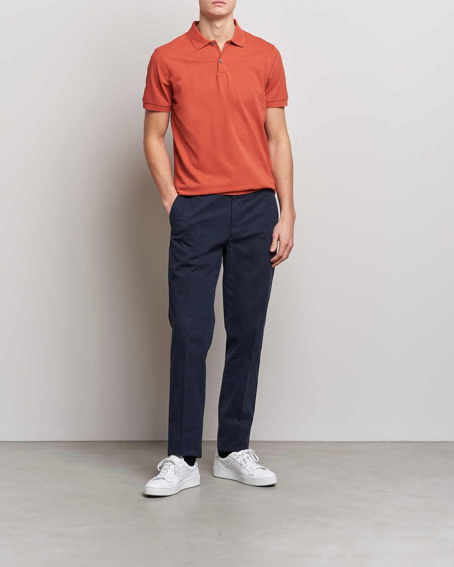 Uomini | Polo | Sunspel | Short Sleeve Pique Polo Burnt Sienna