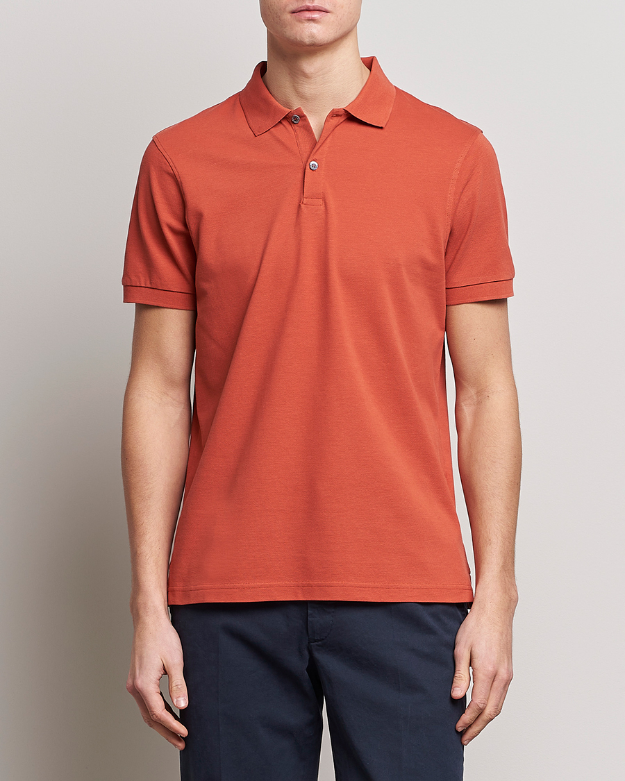 Uomini | Polo | Sunspel | Short Sleeve Pique Polo Burnt Sienna