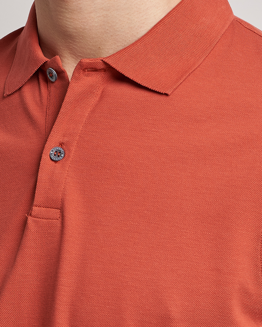 Uomini | Polo | Sunspel | Short Sleeve Pique Polo Burnt Sienna