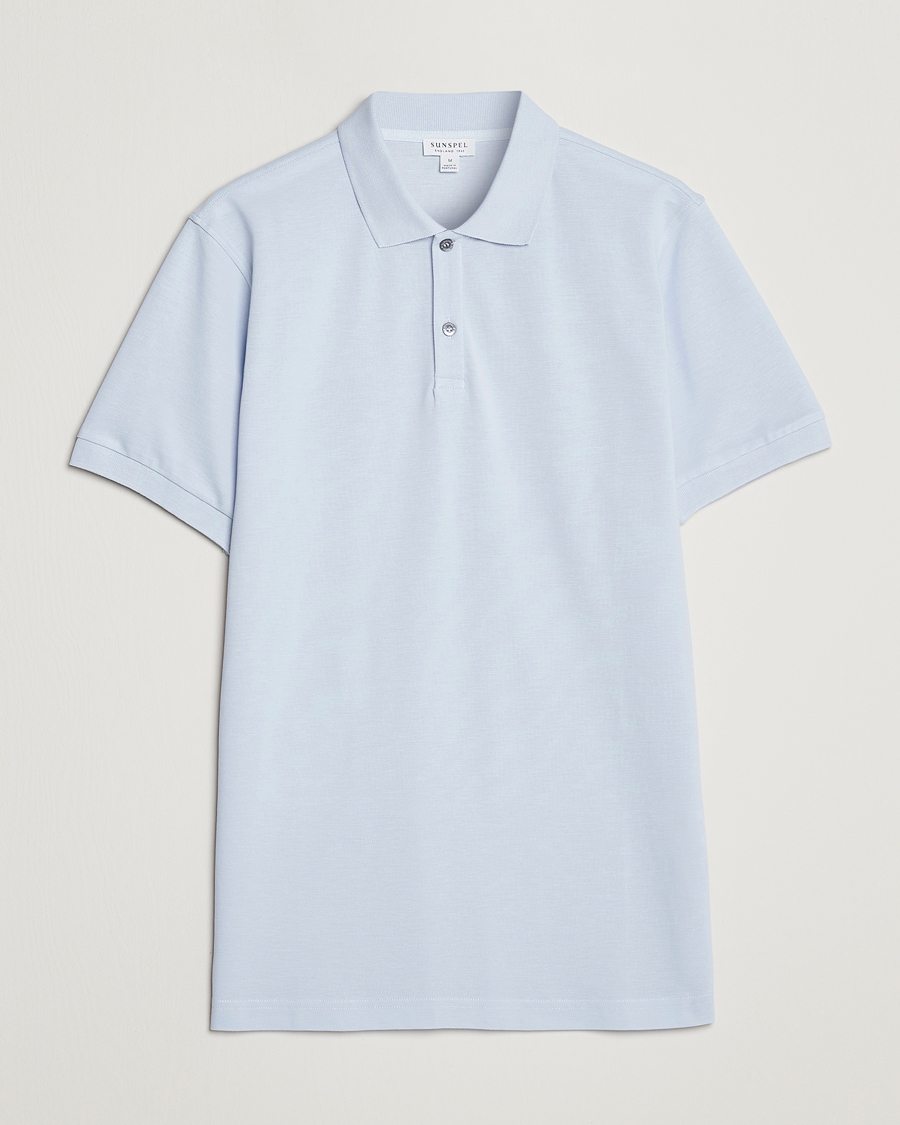 Uomini | Polo | Sunspel | Short Sleeve Pique Polo Pastel Blue