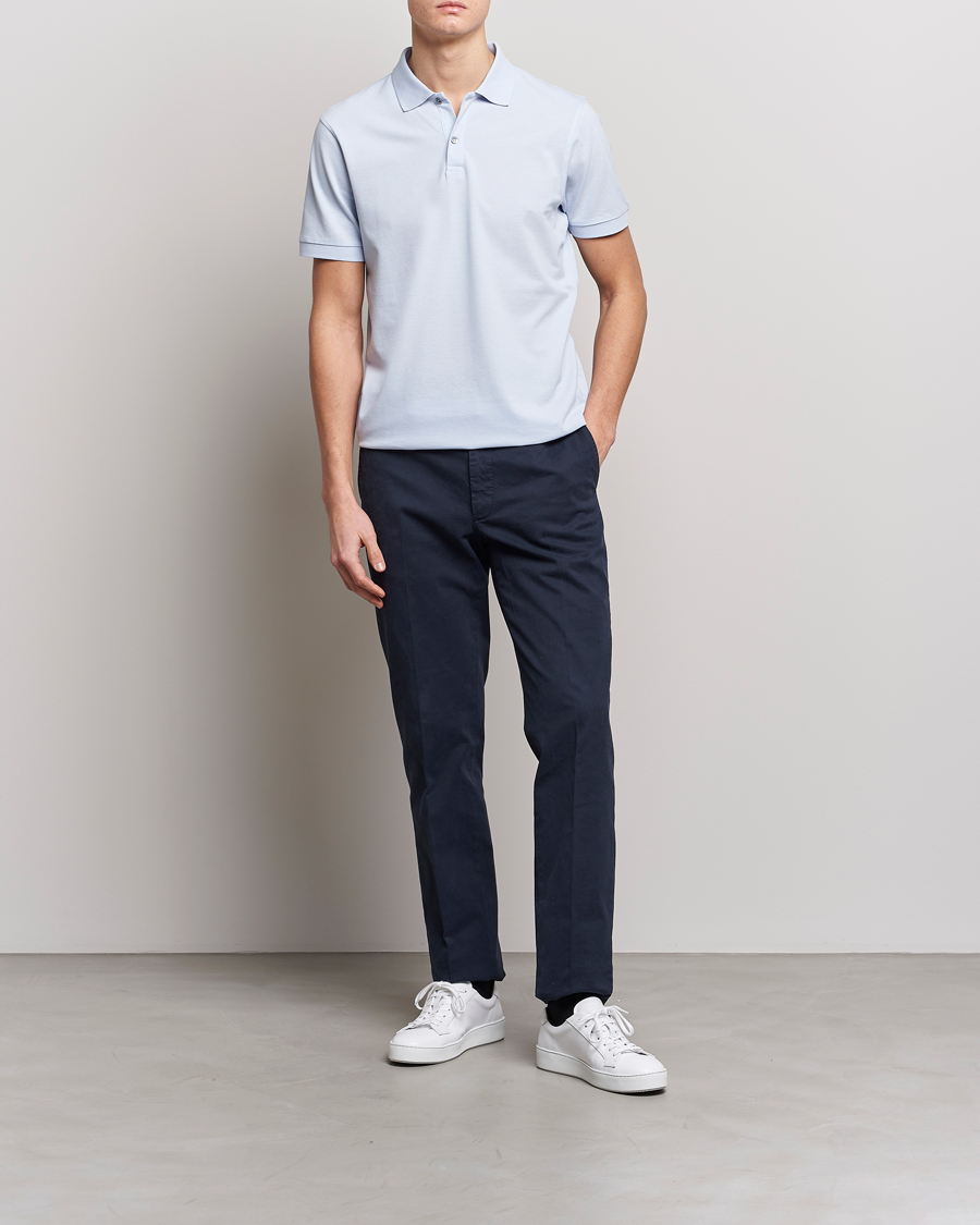 Uomini | Polo | Sunspel | Short Sleeve Pique Polo Pastel Blue
