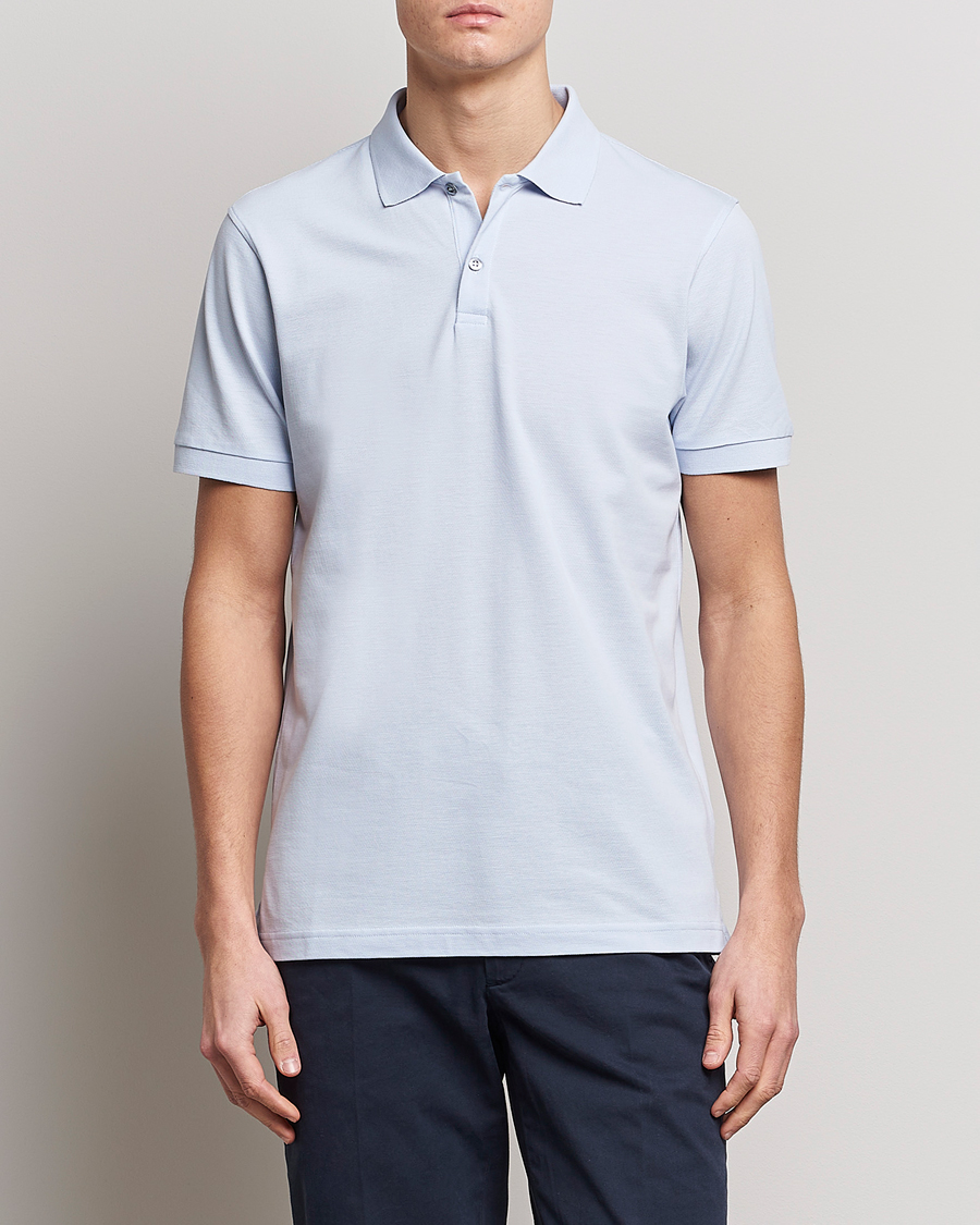 Uomini | Polo | Sunspel | Short Sleeve Pique Polo Pastel Blue