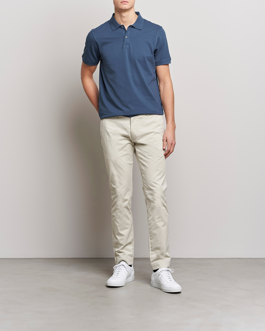 Uomini | Polo | Sunspel | Short Sleeve Pique Polo Shale Blue