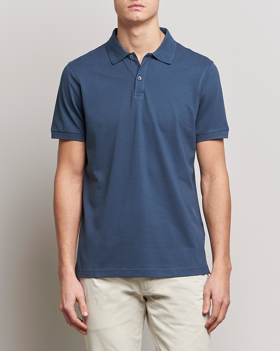 Uomini | Polo | Sunspel | Short Sleeve Pique Polo Shale Blue