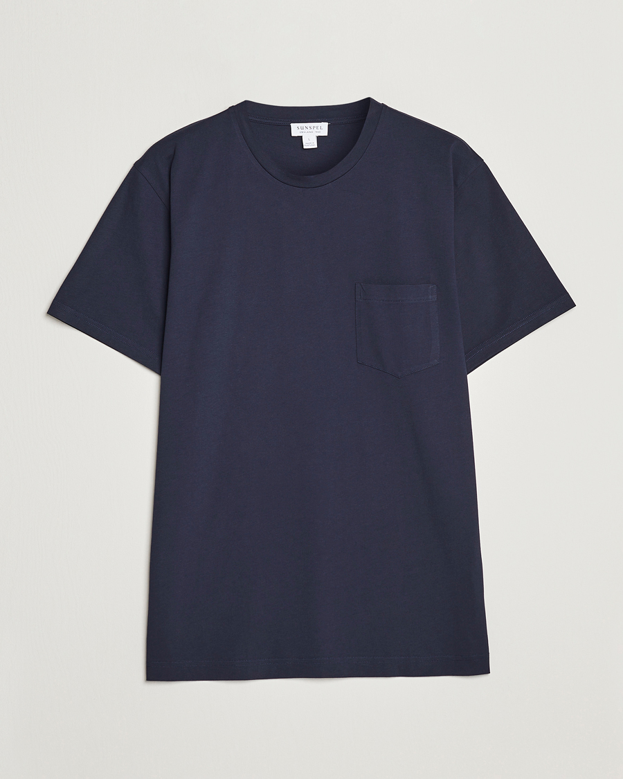 Uomini | T-shirt | Sunspel | Riviera Pocket Crew Neck T-Shirt Navy