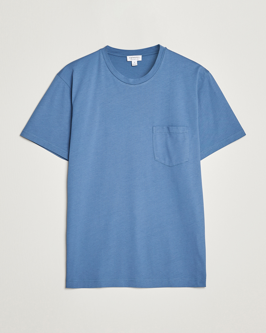 Uomini | T-shirt | Sunspel | Riviera Pocket Crew Neck T-Shirt Blue Stone