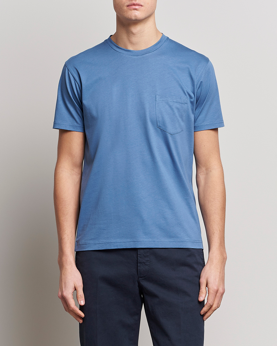 Uomini | T-shirt | Sunspel | Riviera Pocket Crew Neck T-Shirt Blue Stone