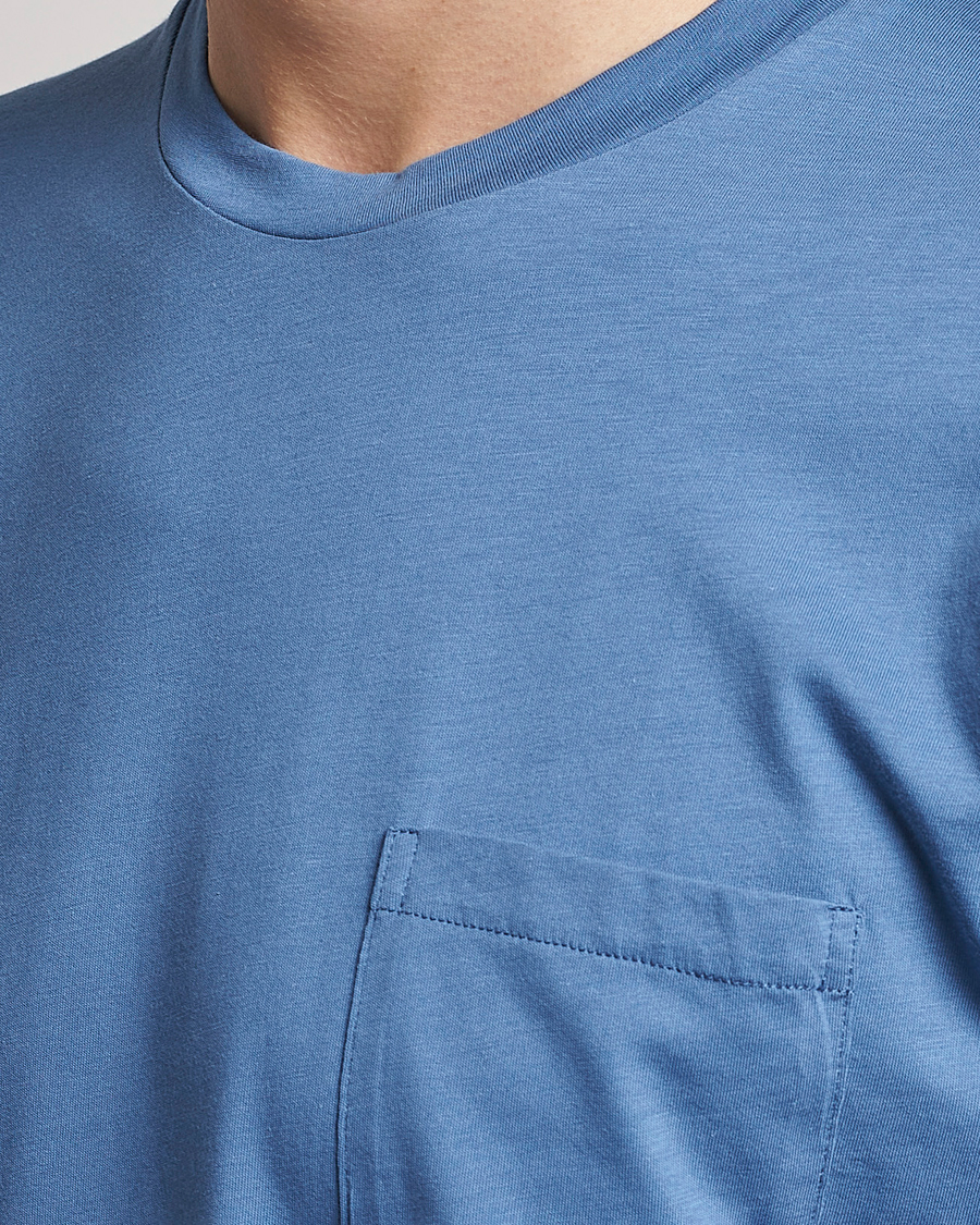 Uomini | T-shirt | Sunspel | Riviera Pocket Crew Neck T-Shirt Blue Stone
