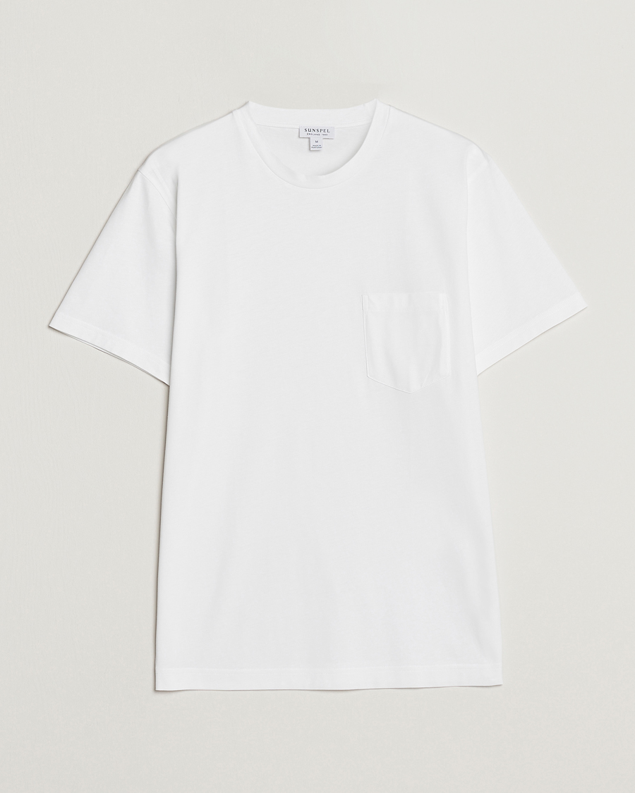 Uomini | T-shirt | Sunspel | Riviera Pocket Crew Neck T-Shirt White