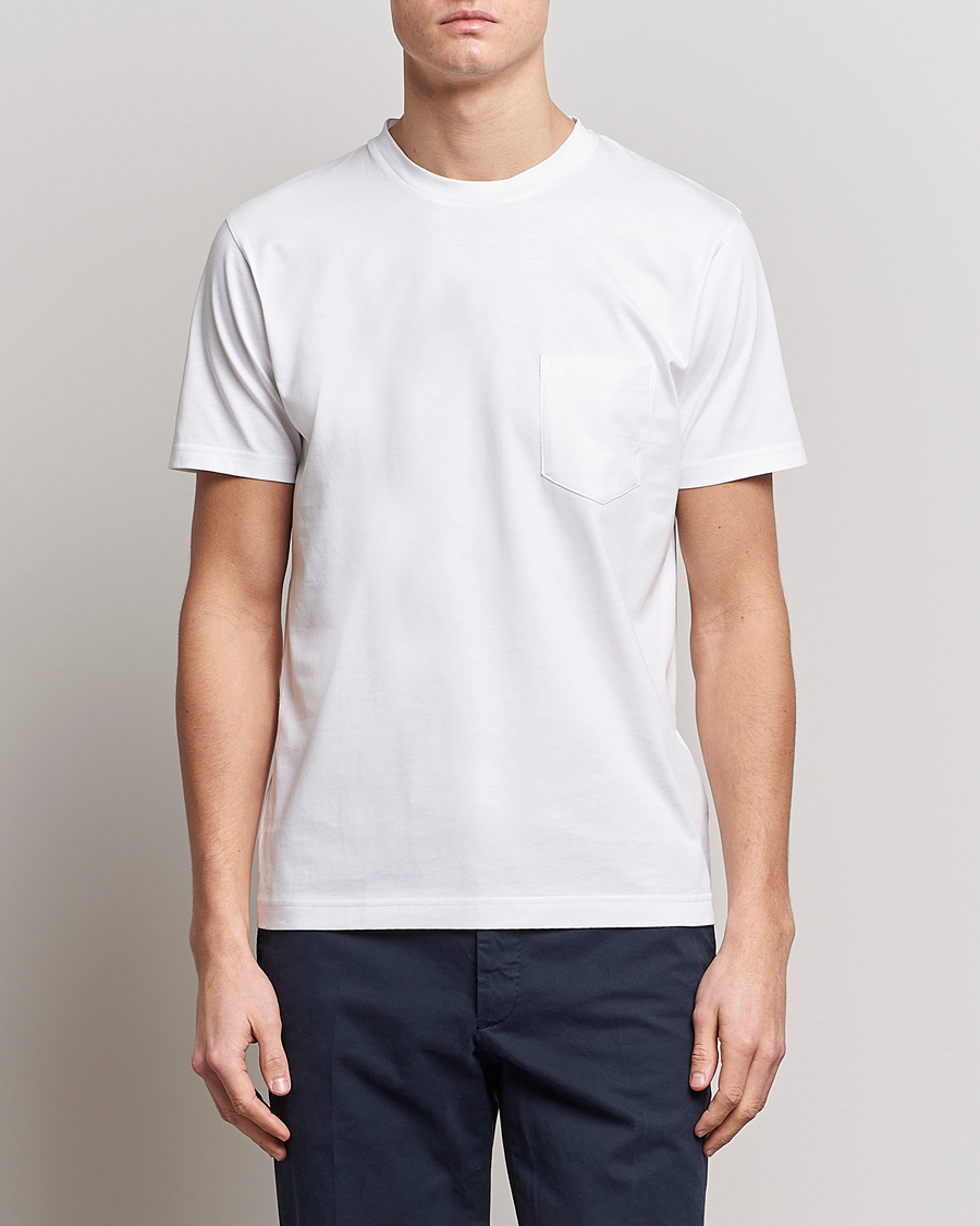 Uomini | T-shirt | Sunspel | Riviera Pocket Crew Neck T-Shirt White