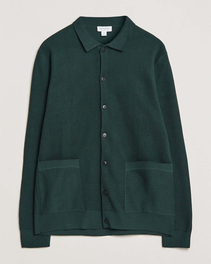 Uomini | Maglieria | Sunspel | Knitted Cotton Jacket Seaweed