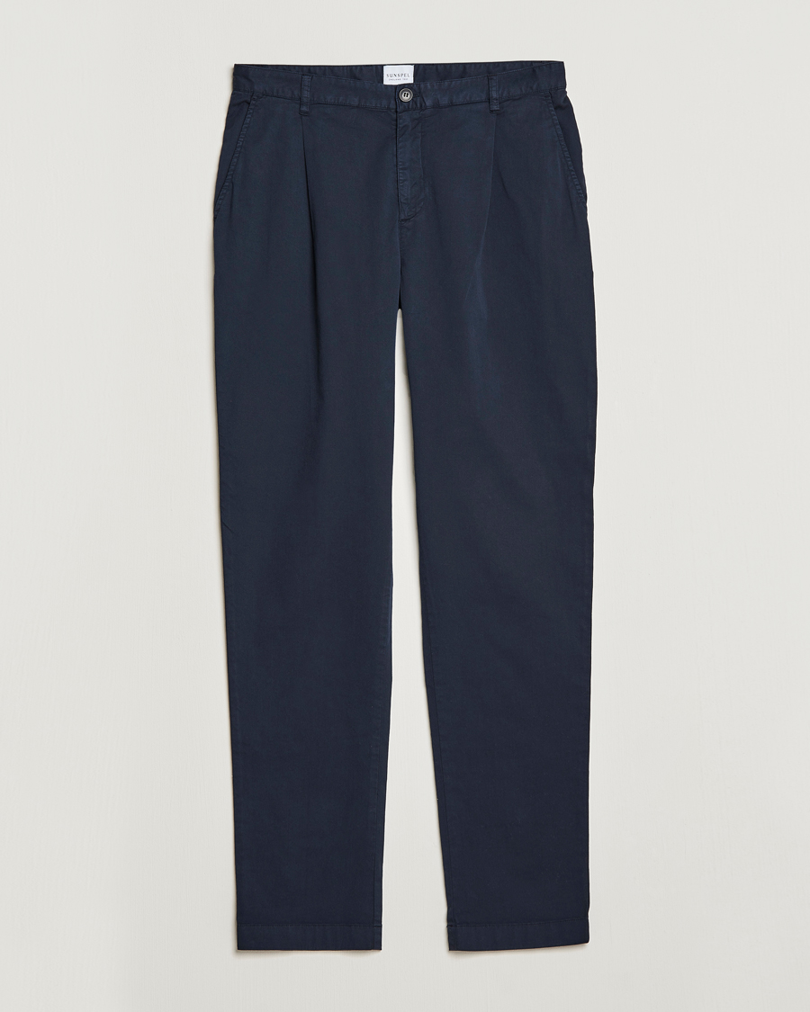 Uomini | Pantaloni | Sunspel | Pleated Stretch Cotton Twill Chino Navy