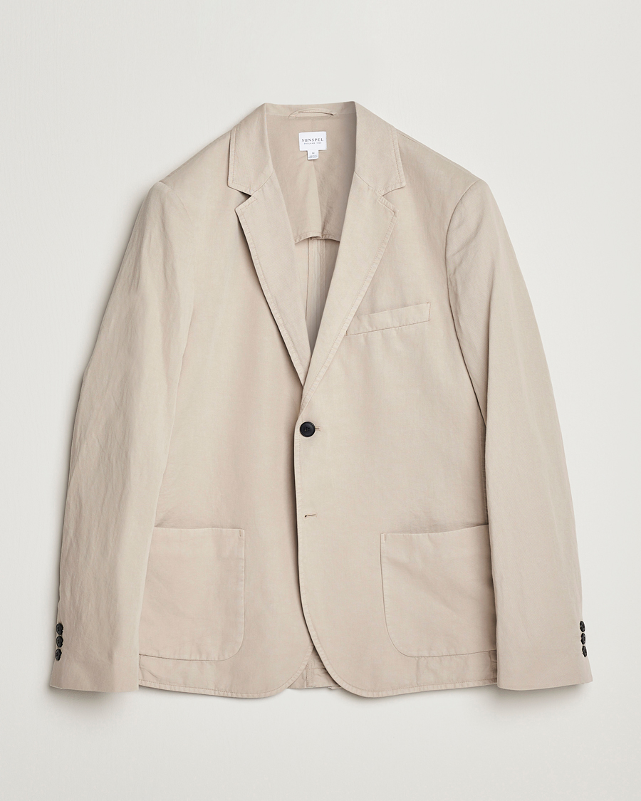Uomini | Blazers | Sunspel | Unconstructed Cotton/Linen Blazer Light Sand