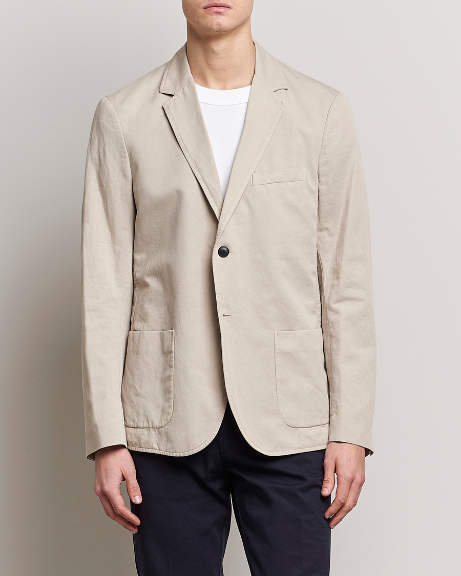 Uomini | Blazers | Sunspel | Unconstructed Cotton/Linen Blazer Light Sand