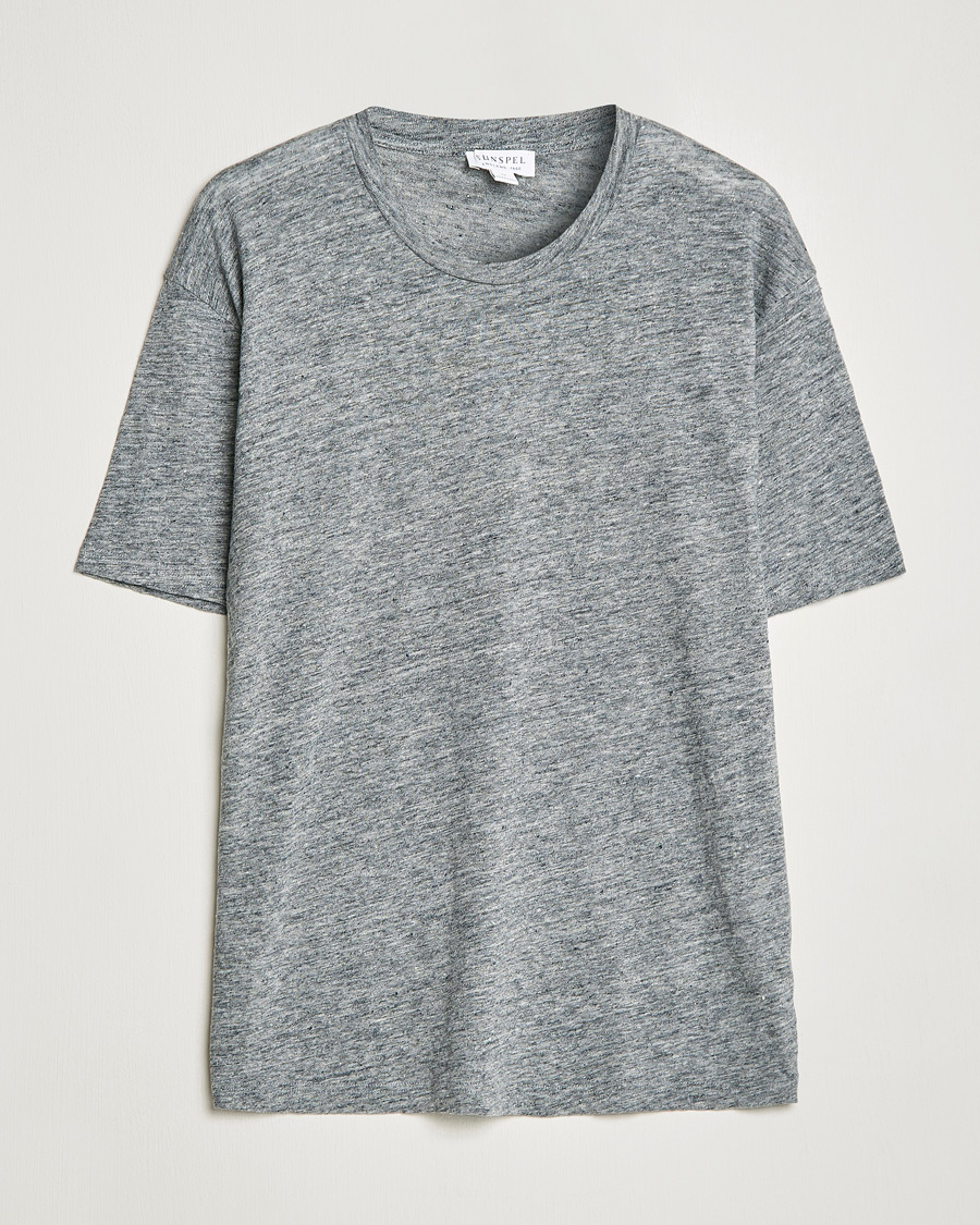 Uomini | T-shirt | Sunspel | Linen T-Shirt Mid Grey Melange