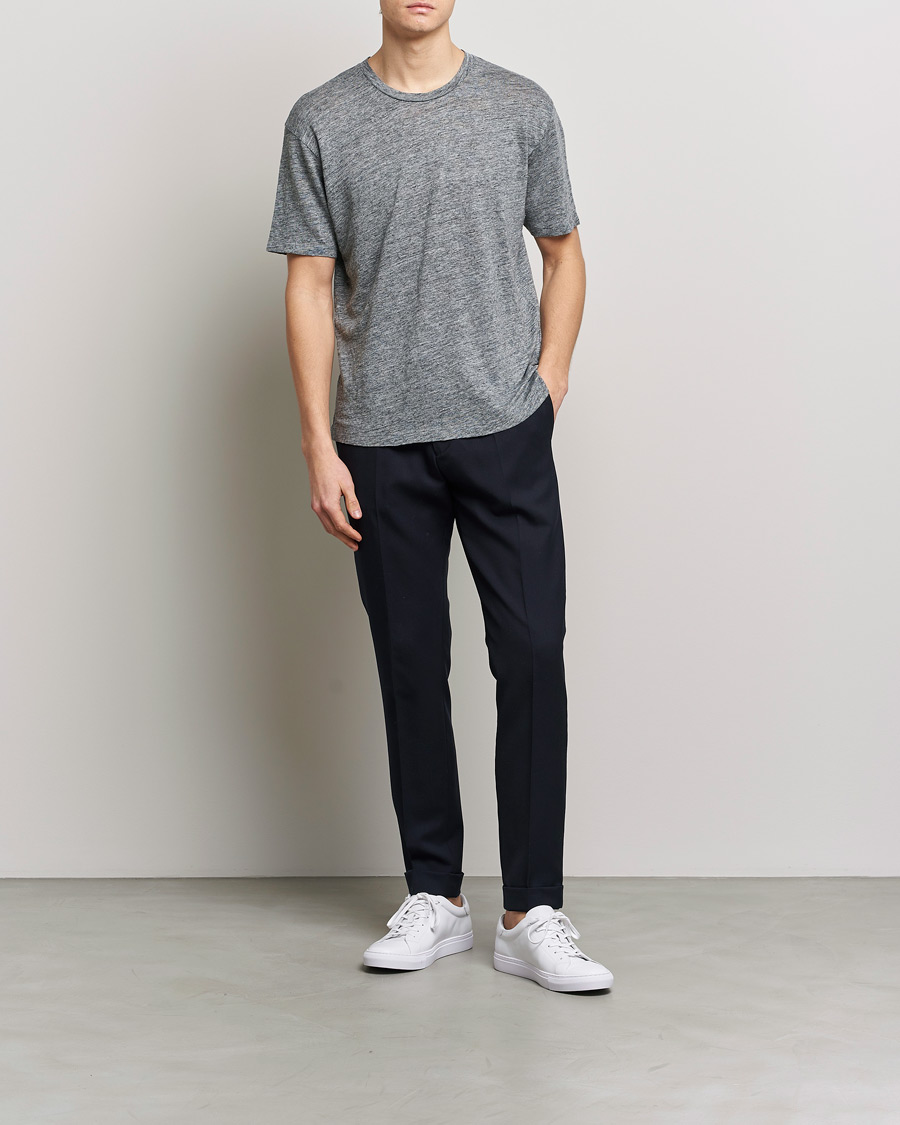 Uomini | T-shirt | Sunspel | Linen T-Shirt Mid Grey Melange