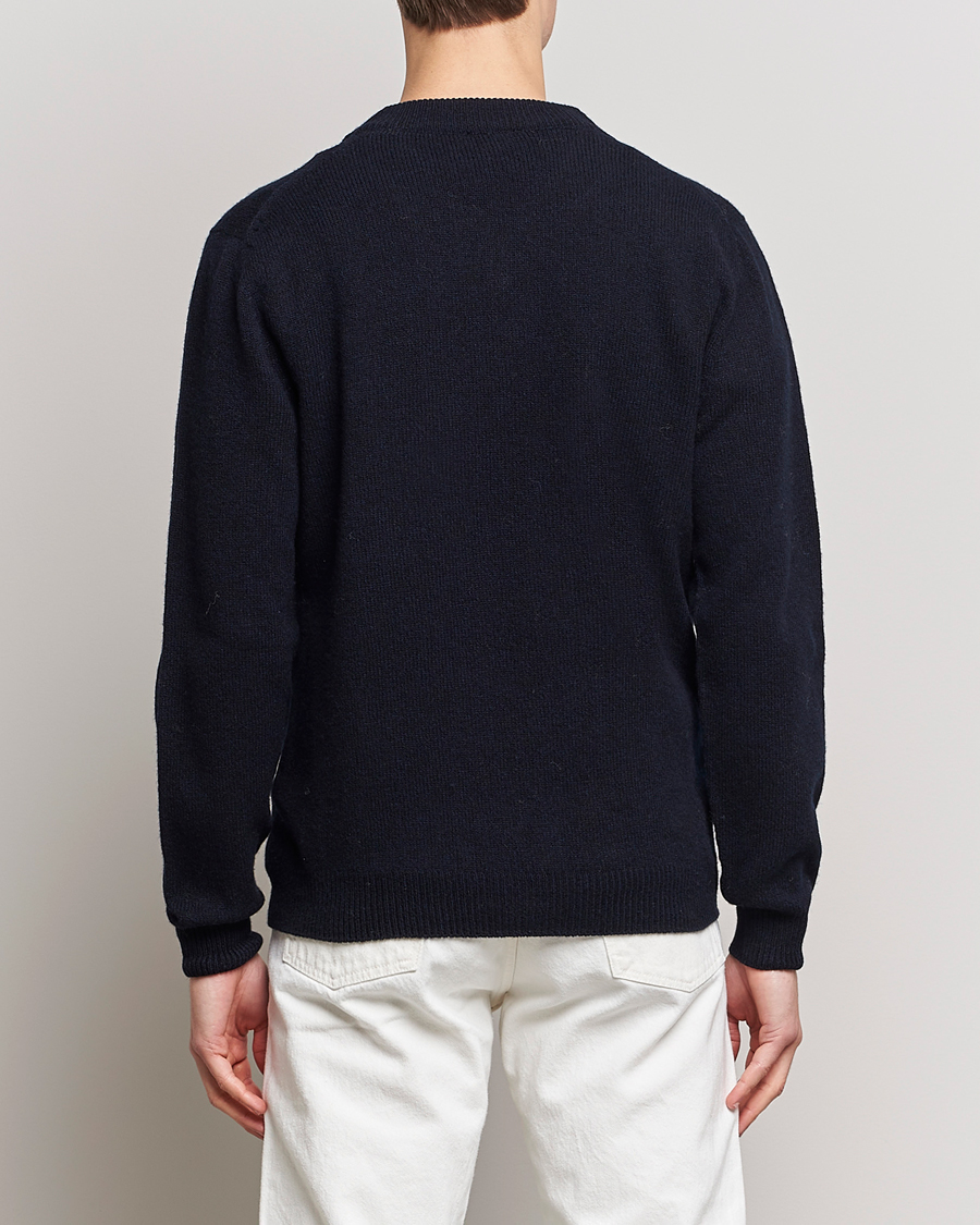Uomini | Maglieria | Sunspel | Lambswool V-Neck Dark Navy Mouline