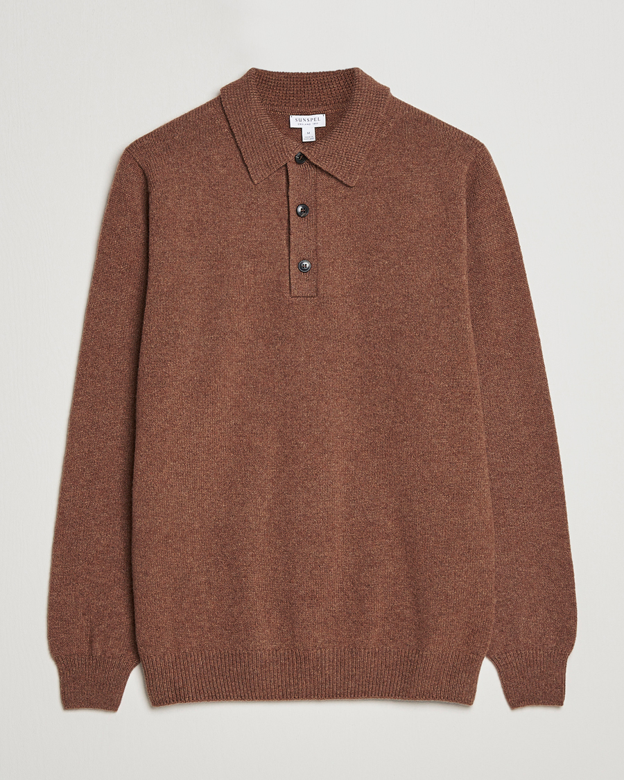 Uomini | Maglieria | Sunspel | Lambswool Poloshirt Pecan