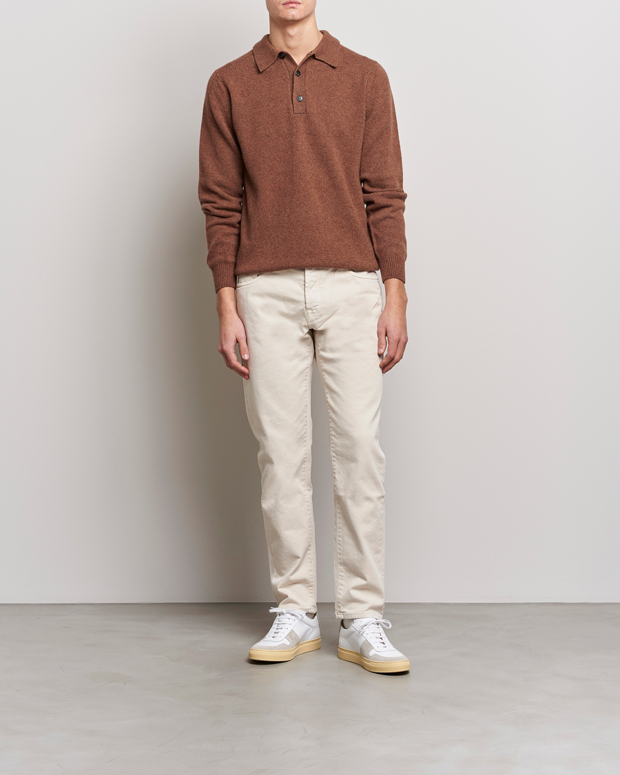 Uomini | Maglieria | Sunspel | Lambswool Poloshirt Pecan