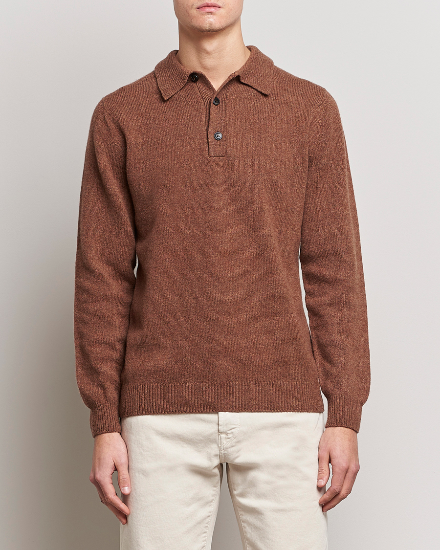Uomini | Maglieria | Sunspel | Lambswool Poloshirt Pecan