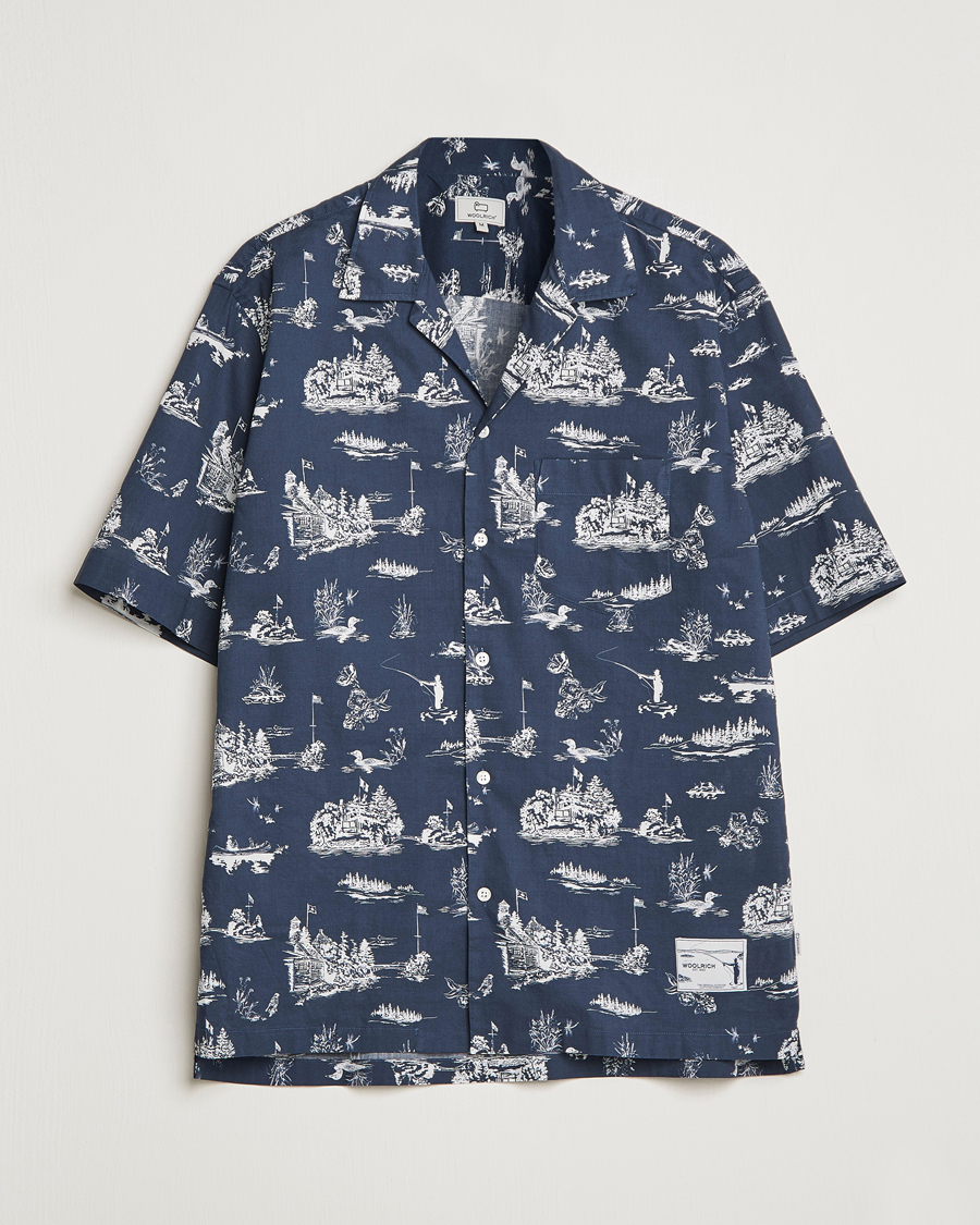 Uomini | Camicie | Woolrich | Zavikon Printed Short Sleeve Resort Shirt Melton Blue