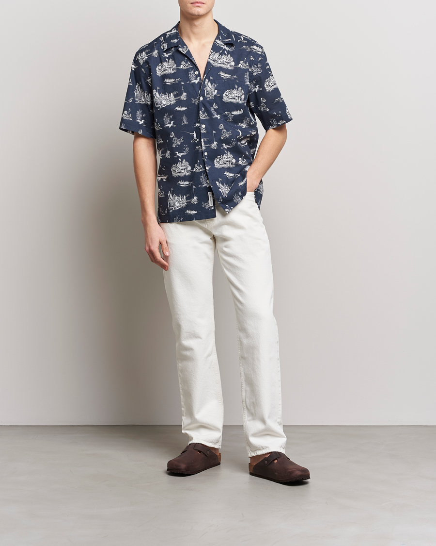 Uomini | Camicie | Woolrich | Zavikon Printed Short Sleeve Resort Shirt Melton Blue