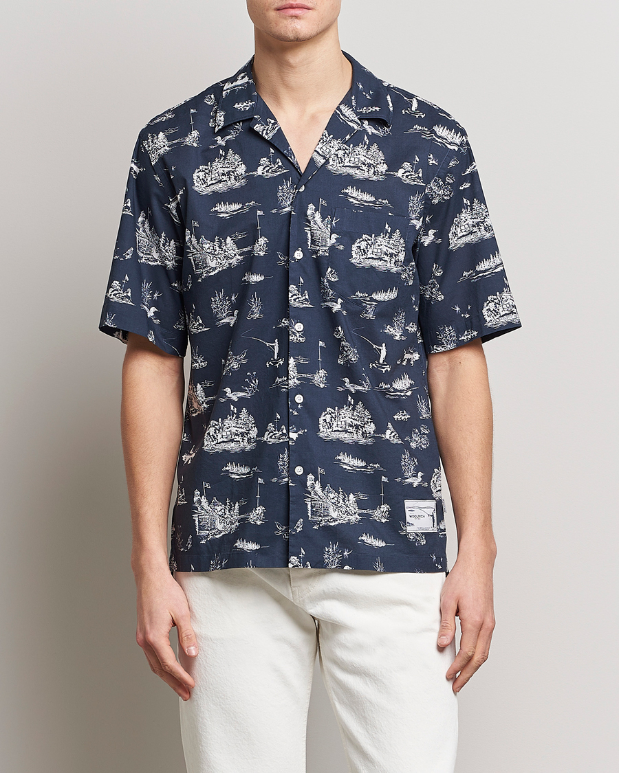 Uomini | Camicie | Woolrich | Zavikon Printed Short Sleeve Resort Shirt Melton Blue