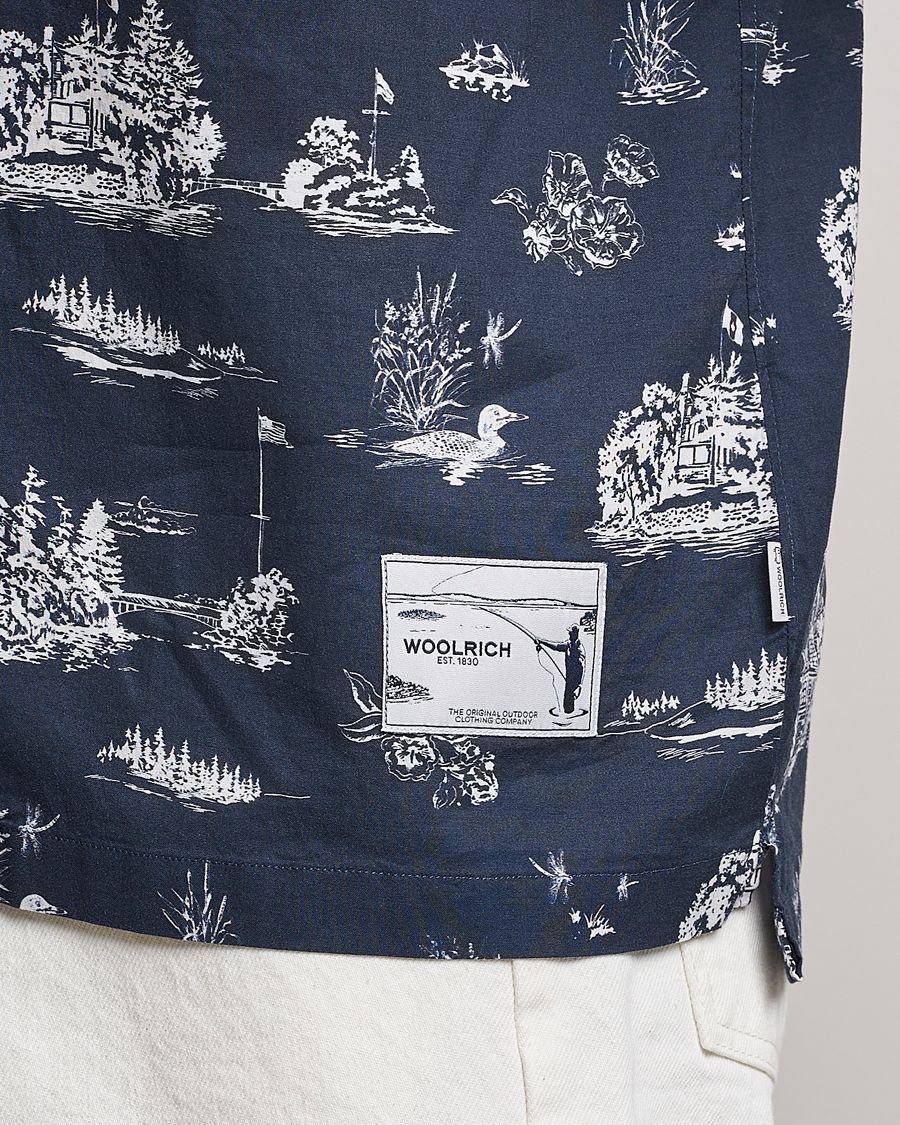 Uomini | Camicie | Woolrich | Zavikon Printed Short Sleeve Resort Shirt Melton Blue