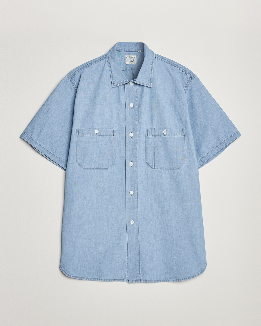Uomini | Camicie | orSlow | Chambray Short Sleeve Work Shirt Light Blue