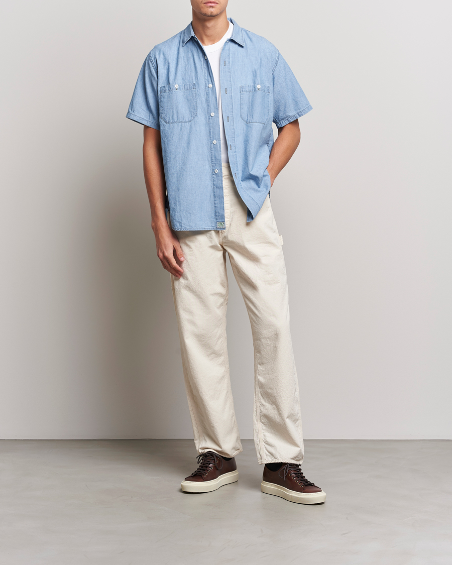 Uomini | Camicie | orSlow | Chambray Short Sleeve Work Shirt Light Blue