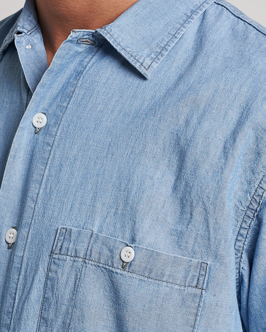 Uomini | Camicie | orSlow | Chambray Short Sleeve Work Shirt Light Blue