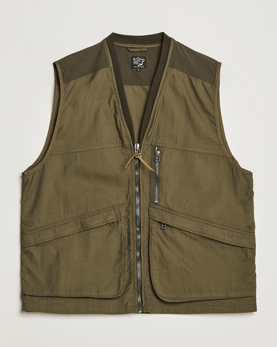 Uomini | Gilet | orSlow | Cotton Nylon Utility Vest Army Green