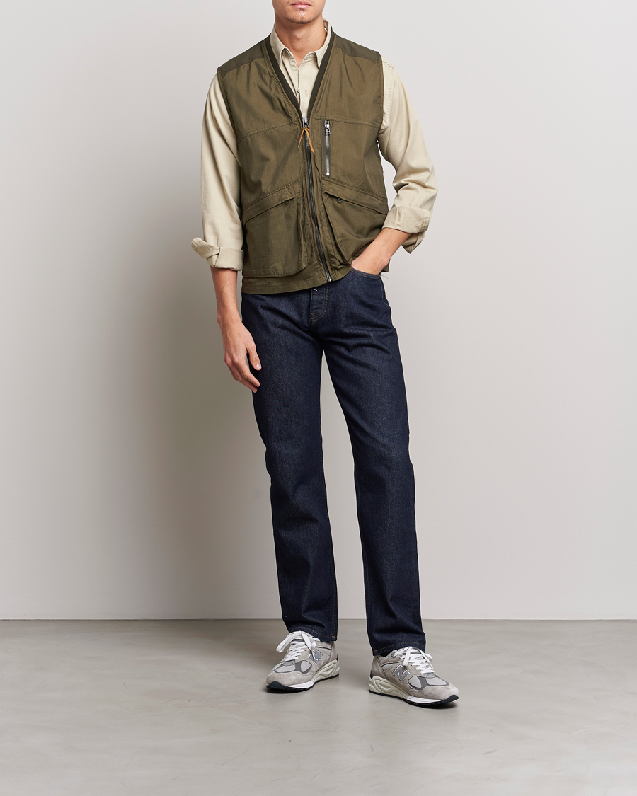 Uomini | Gilet | orSlow | Cotton Nylon Utility Vest Army Green