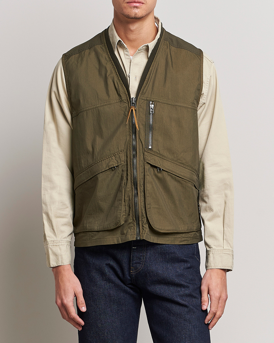 Uomini | Gilet | orSlow | Cotton Nylon Utility Vest Army Green