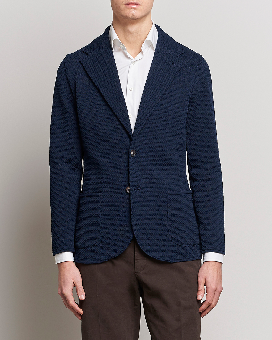 Uomini | Blazers | Lardini | Knitted Structure Cotton Blazer Navy