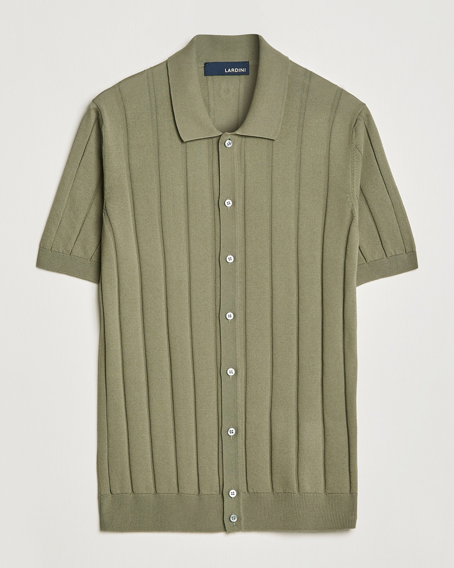 Uomini | Camicie | Lardini | Short Sleeve Knitted Cotton Crèpe Shirt Olive