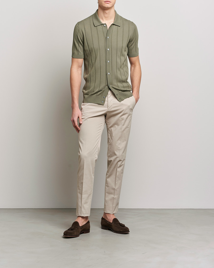 Uomini | Camicie | Lardini | Short Sleeve Knitted Cotton Crèpe Shirt Olive