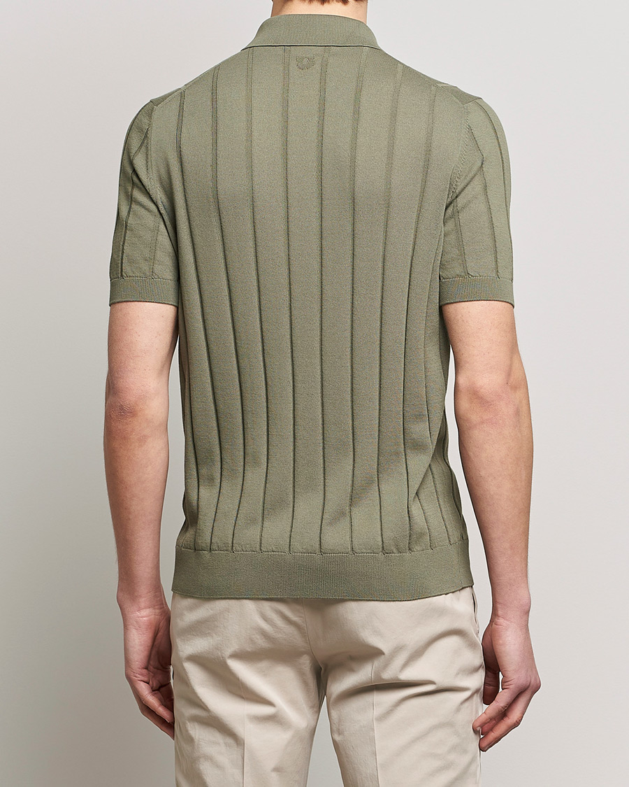 Uomini | Camicie | Lardini | Short Sleeve Knitted Cotton Crèpe Shirt Olive