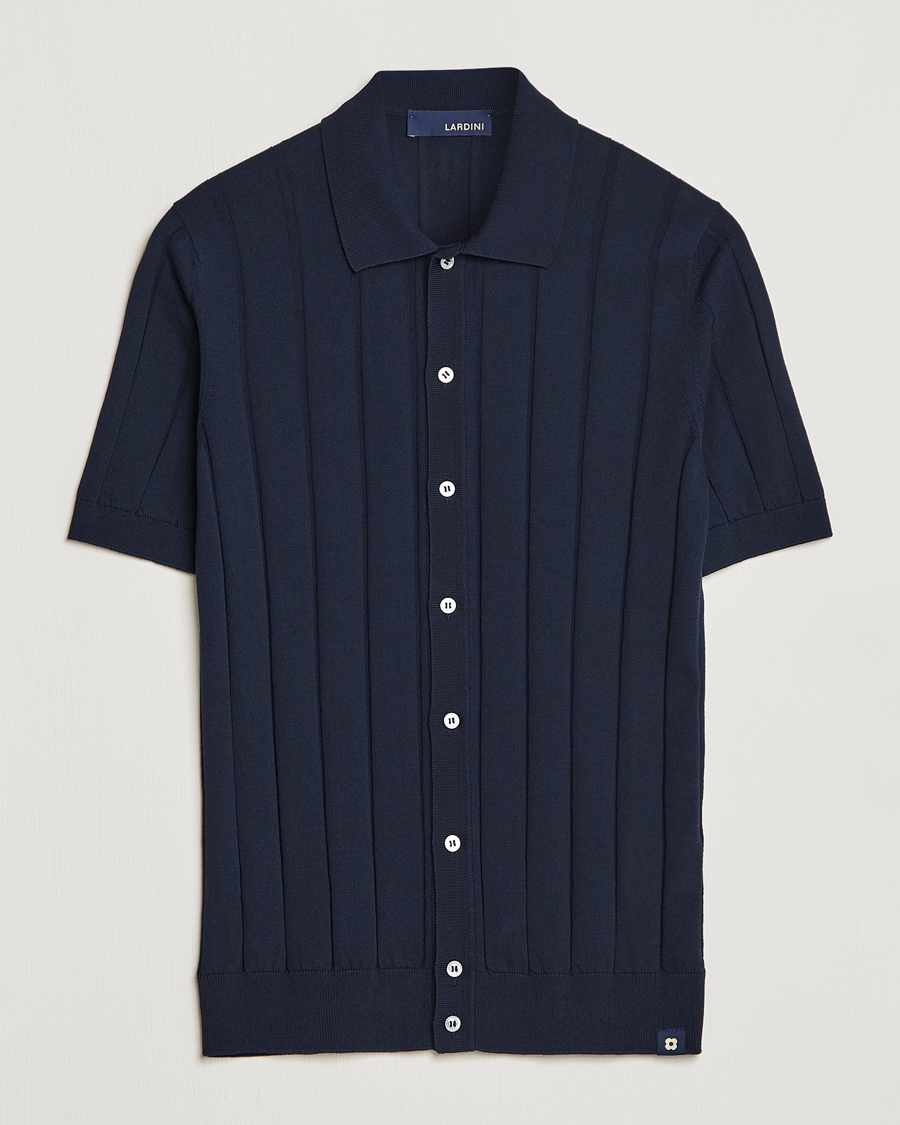 Uomini | Camicie | Lardini | Short Sleeve Knitted Cotton Crèpe Shirt Navy