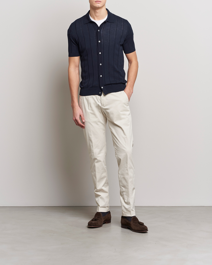 Uomini | Camicie | Lardini | Short Sleeve Knitted Cotton Crèpe Shirt Navy