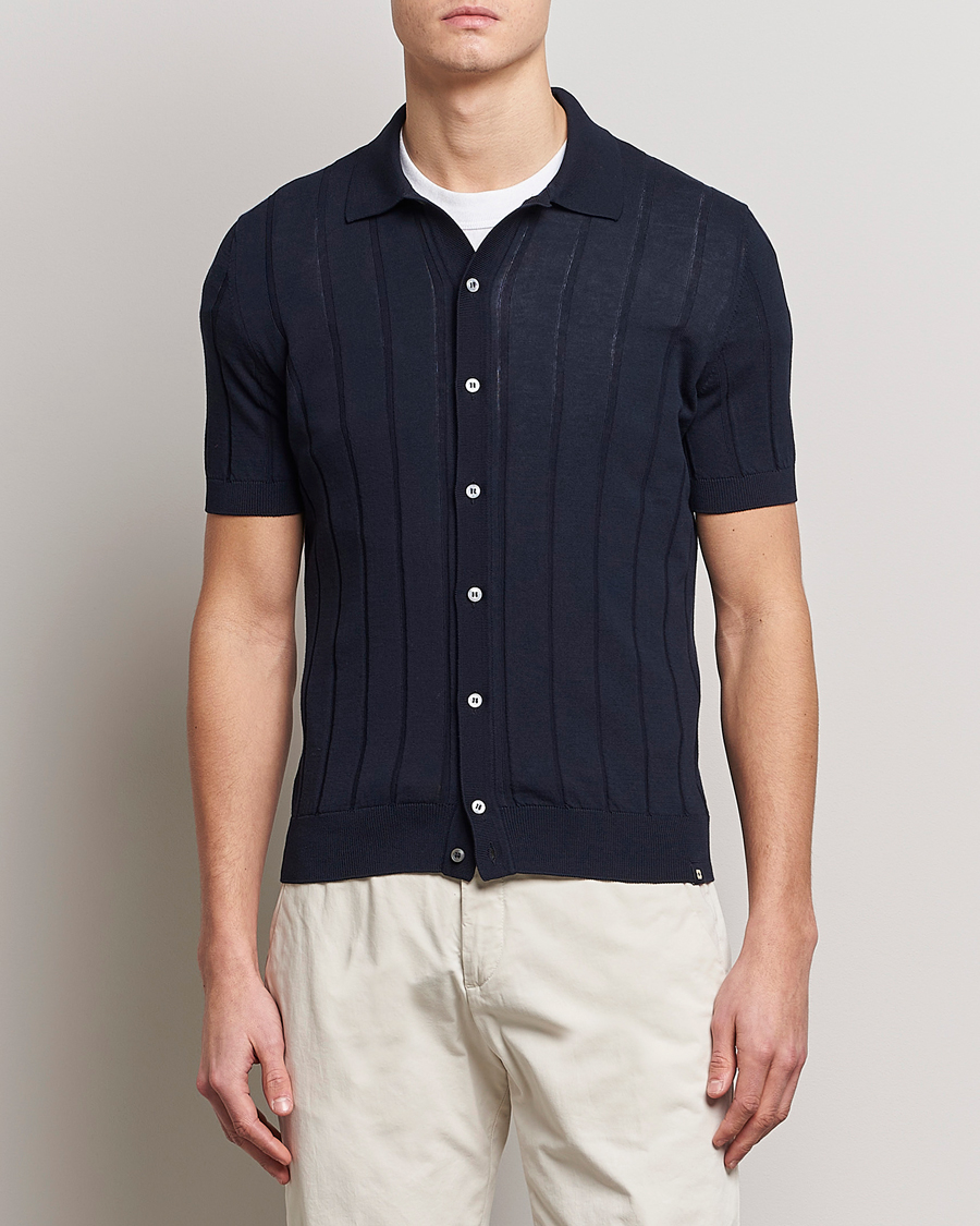 Uomini | Camicie | Lardini | Short Sleeve Knitted Cotton Crèpe Shirt Navy
