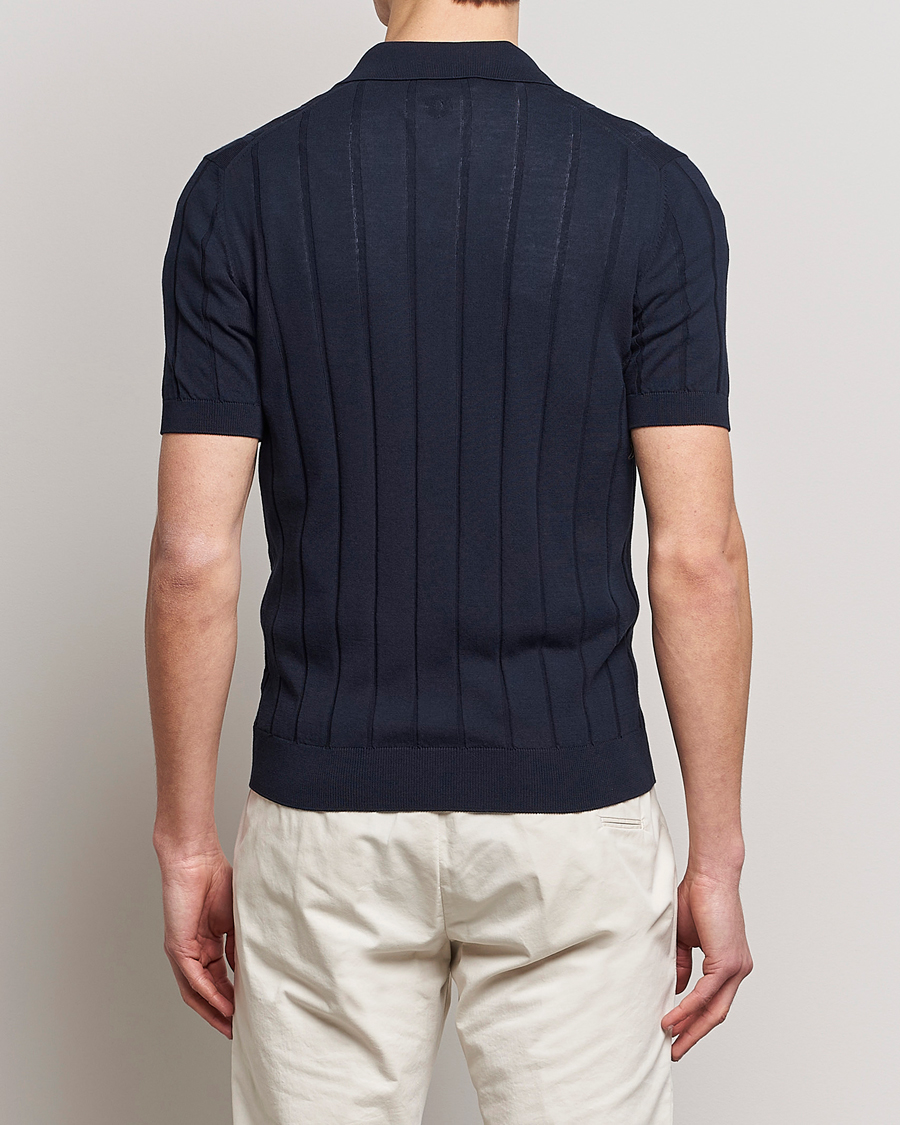 Uomini | Camicie | Lardini | Short Sleeve Knitted Cotton Crèpe Shirt Navy