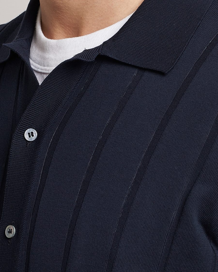 Uomini | Camicie | Lardini | Short Sleeve Knitted Cotton Crèpe Shirt Navy