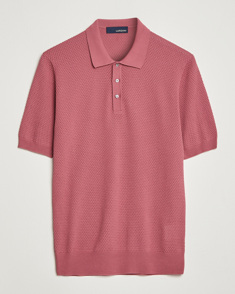 Uomini | Polo | Lardini | Short Sleeve Knitted Structure Cotton Polo Soft Pink