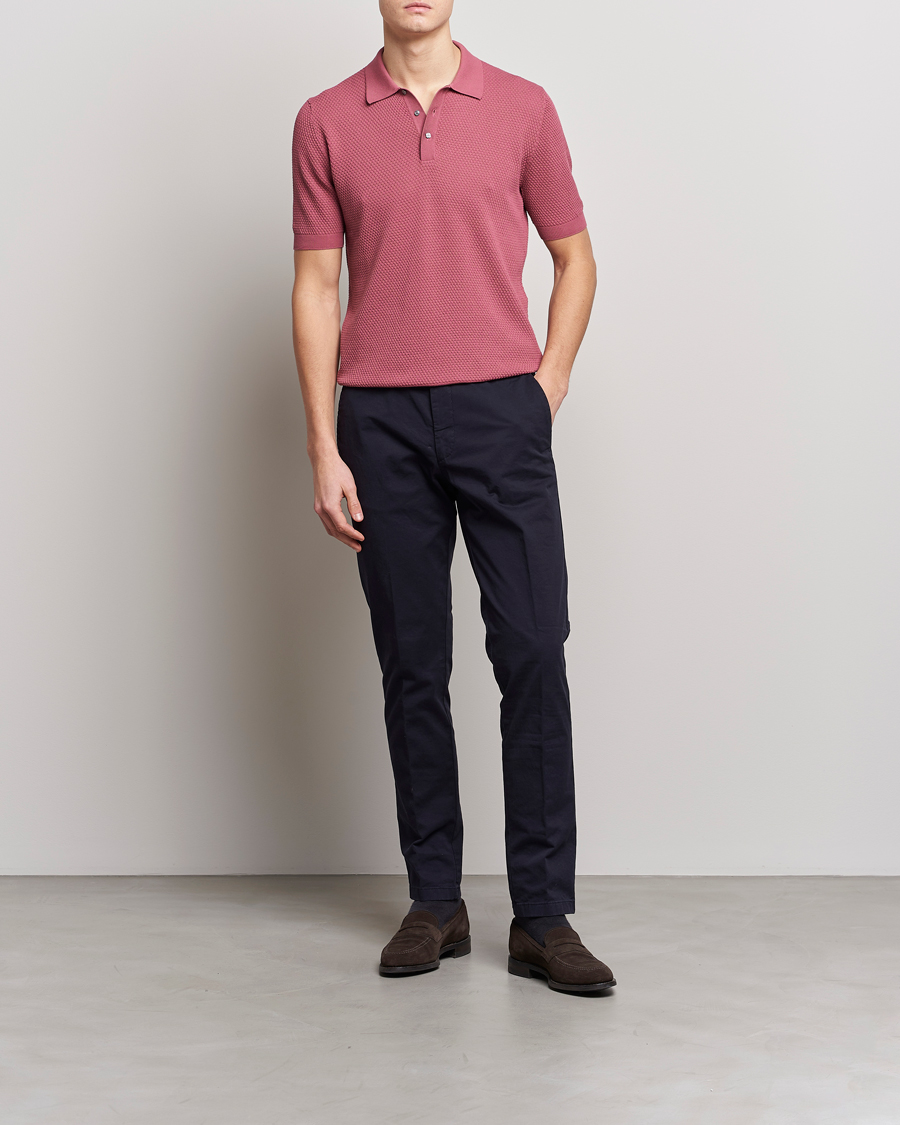 Uomini | Polo | Lardini | Short Sleeve Knitted Structure Cotton Polo Soft Pink