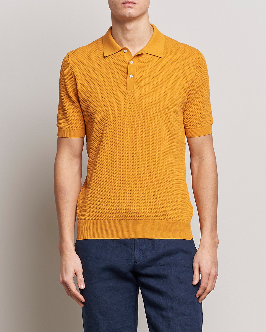 Uomini | Polo | Lardini | Short Sleeve Knitted Structure Cotton Polo Orange