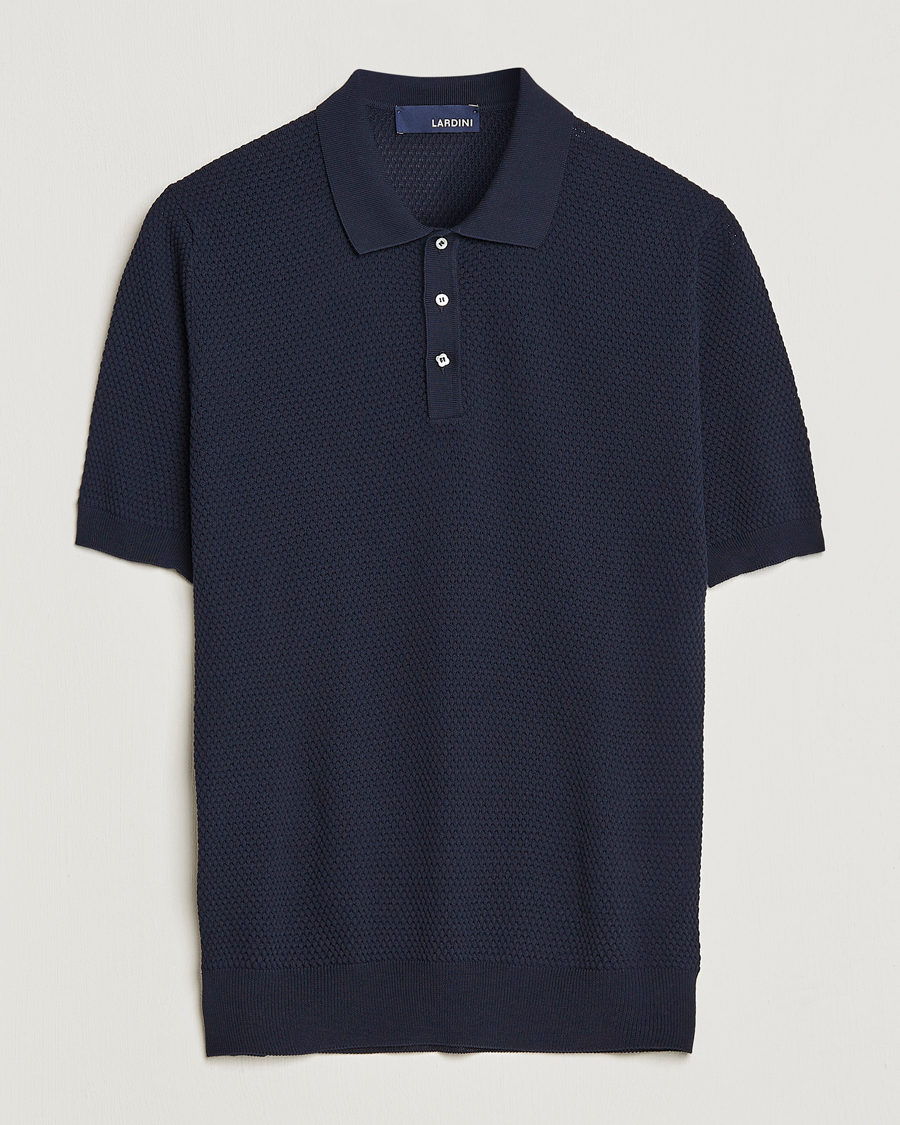 Uomini | Polo | Lardini | Short Sleeve Knitted Structure Cotton Polo Navy