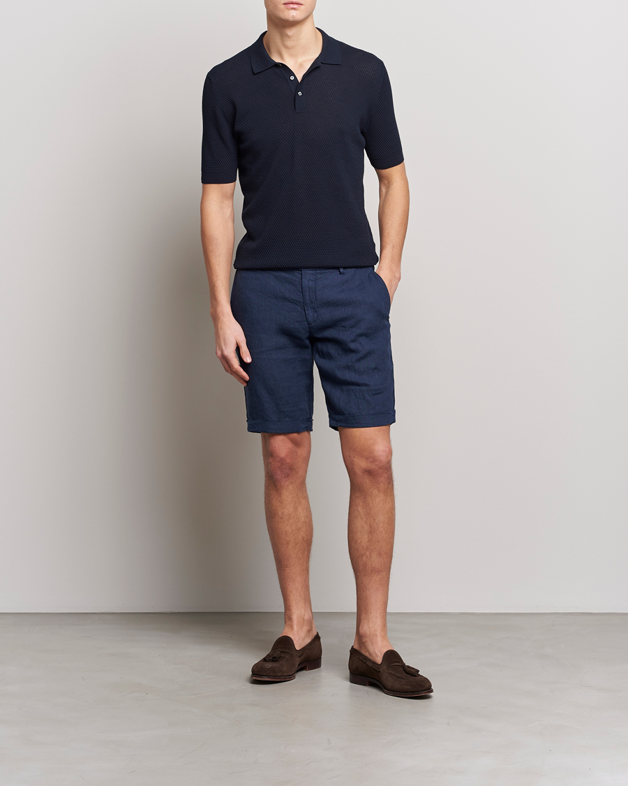 Uomini | Polo | Lardini | Short Sleeve Knitted Structure Cotton Polo Navy